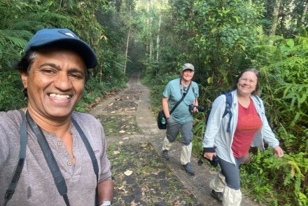 The Arnolds and Nihal trekking in Sinharaja Forest Reserve, Sri Lanka