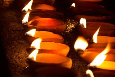 Votive candles at a puja (blessing ceremony) in Sri Lanka