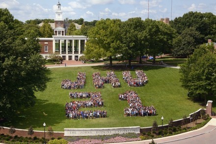 Class of 2021: New Johns Hopkins students pose for their class photo (courtesy of Will Kirk/Johns Hopkins University)