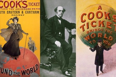 A portrait of Thomas Cook, circa 1850, and early tickets (courtesy of The Guardian/Getty Images/Alamy)