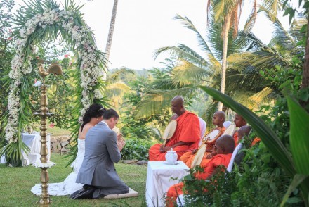 Traditional wedding blessing in Sri Lanka