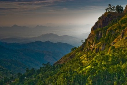 Ella Rock (right) and views south towards the coast through Ella Gap, Sri Lanka