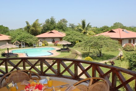 View of Hibiscus Garden Hotel from restaurant, Tissamaharama, Sri Lanka