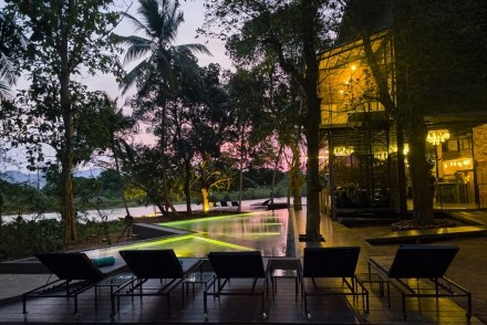 Garden and pool after dark, Waraka Udawalawe, Udawalawe, Sri Lanka