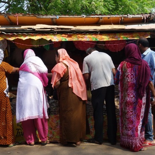 Pilgrims at a market stall on the way to Koneswaram Kovil, Trincomalee, Sri Lanka